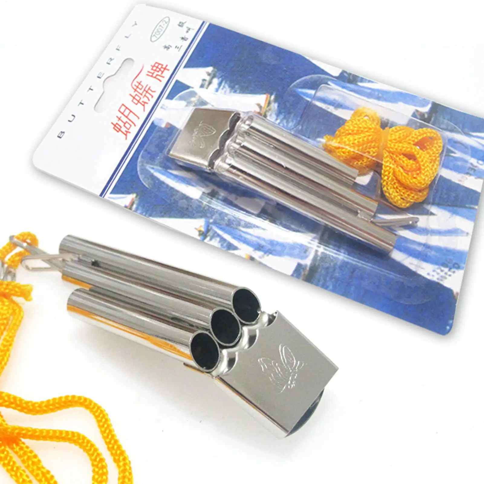 

Triple-Tube Survival Whistle Stainless Steel Emergency Whistle with Lanyard, High Pitch Sound for Outdoor Rescue & Camping