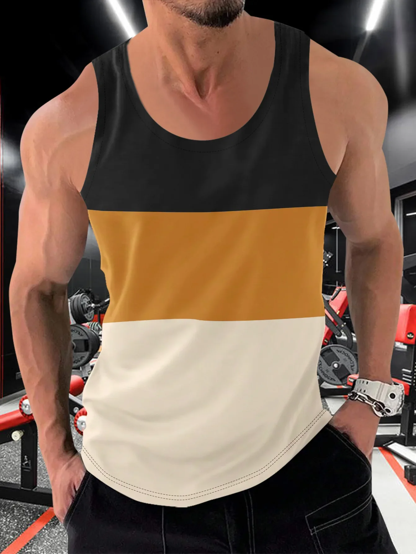 

2025 Summer New Fashionable Sleeveless Color blocked Tank Top Outdoor Gym Fitness Training Quick drying Breathable T-shirt