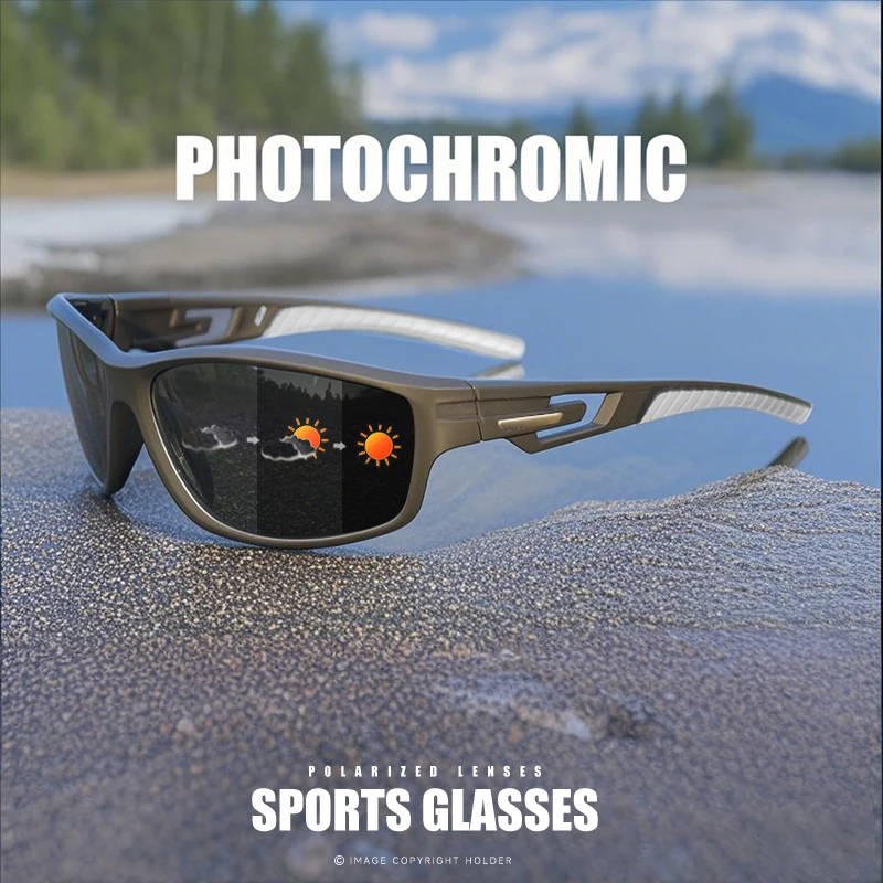 Polarisierte Sport-Sonnenbrille – hochwertige photochrome Linsen in Lila/Blau/Rot für Angeln, Wandern, Abenteuer und Reisen