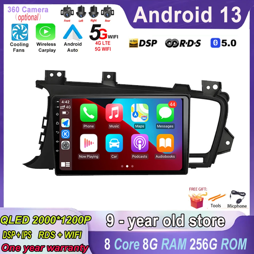 

for KIA Optima K5 2011-2015 Car Multimedia Player Radio Stereo Android 13 Carplay 9.7'' QLED Screen GPS 5.0 BT RDS SWC