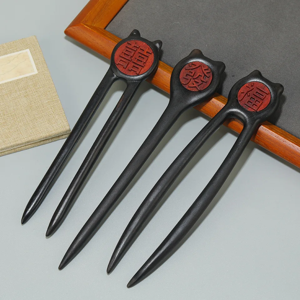 アンティーク理髪道具セット Handmade Wood Hair Pins and Clips Pendant Fox Styling Hair Sticks