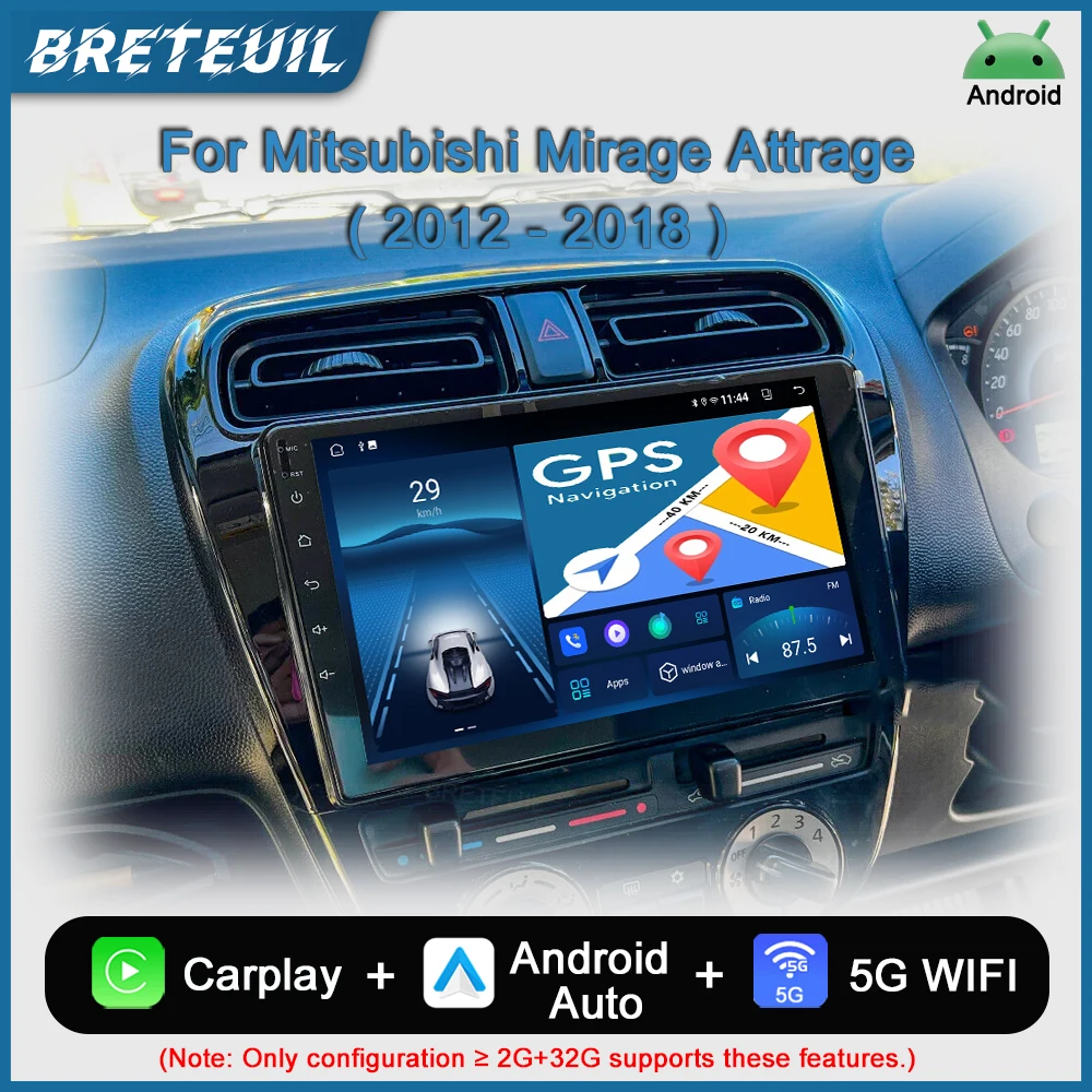 Para Mitsubishi Mirage Space Star 2012 2013 2014 2015 2016 2017 2018 2019 2020 2021 2023 Radio de coche Android Reproductor de vídeo multimedia Navegación GPS Carplay Pantalla táctil Estéreo automático