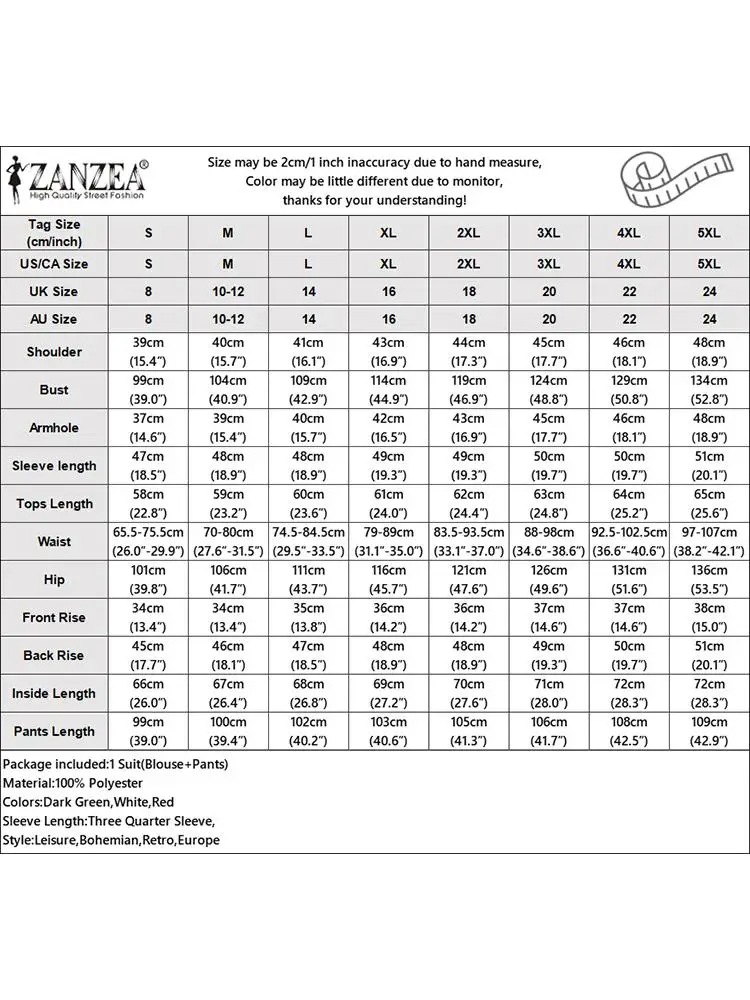 ZANZEA-Ensemble Assressentipour Femme, Survêtement de Travail Solide, Tenues Décontractées, Chemisier à Manches 2024, Pantalon à Jambes Larges, Automne 3/4, 2 Pièces