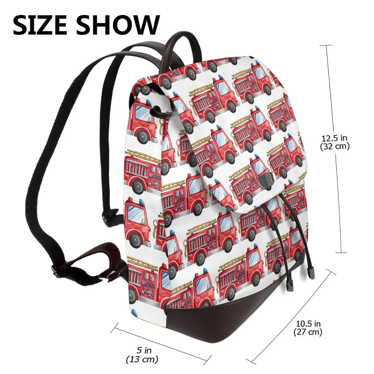 Fire Truck Fire Engine Theme Bookbag School Student Bags Hiking Travel Daypack for Women Fashion Derma Backpack