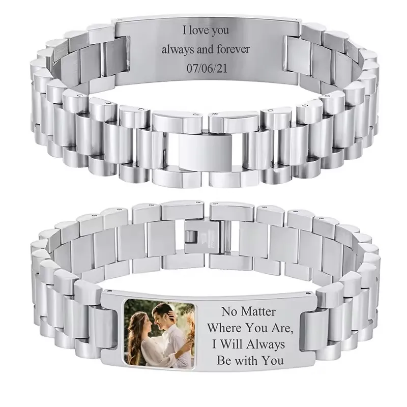 Personalisierte Gravierbare Edelstahl-ID-Armbänder für Männer Individuell Gravierbare Namensschild-Identitäts-ID-Armbänder für Ihn 19-21CM – Detail 17