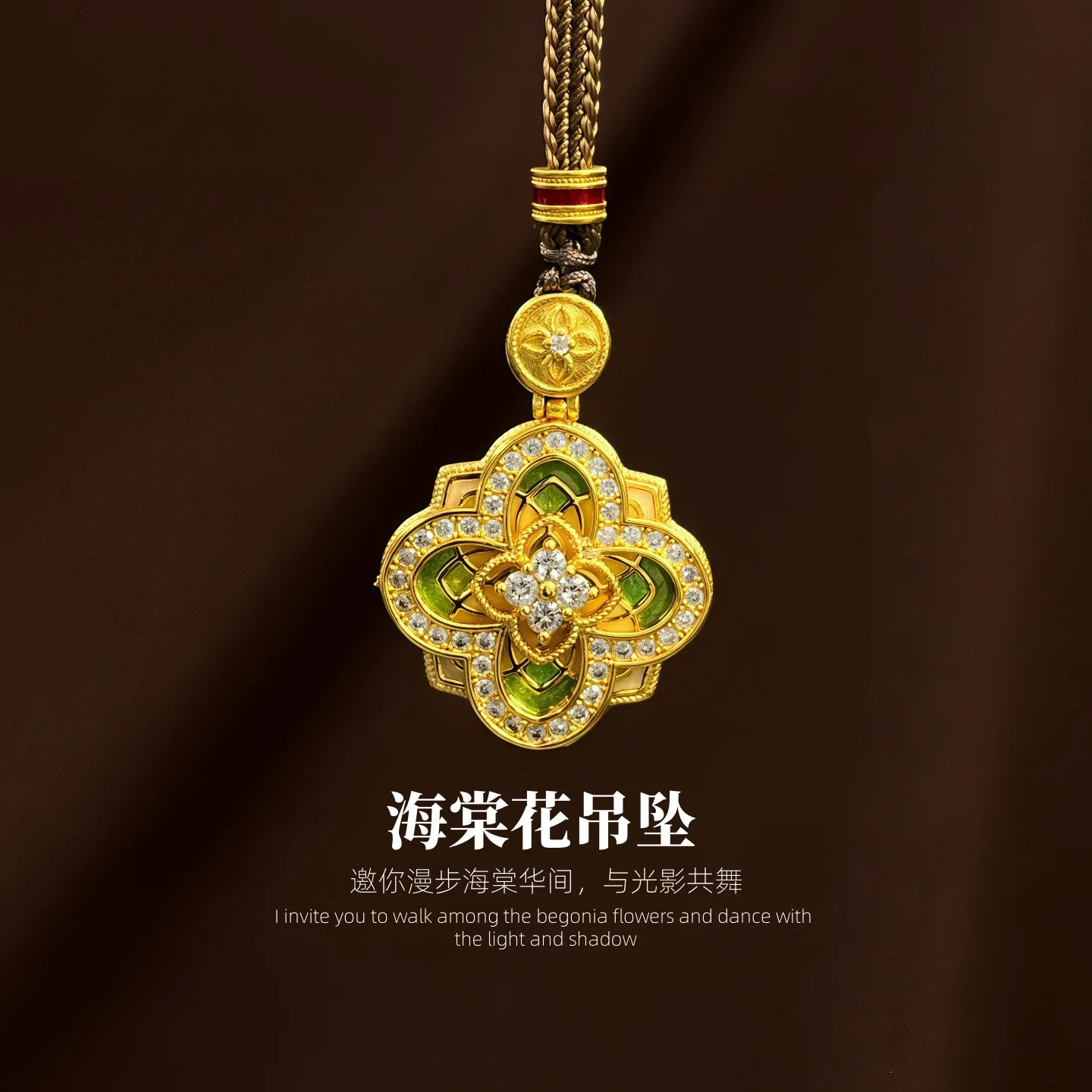 luxury real gold jewelry 24k certifid diamond enamel four-leaf clover pendant for women au9999 pure gold begonia clavicle chain