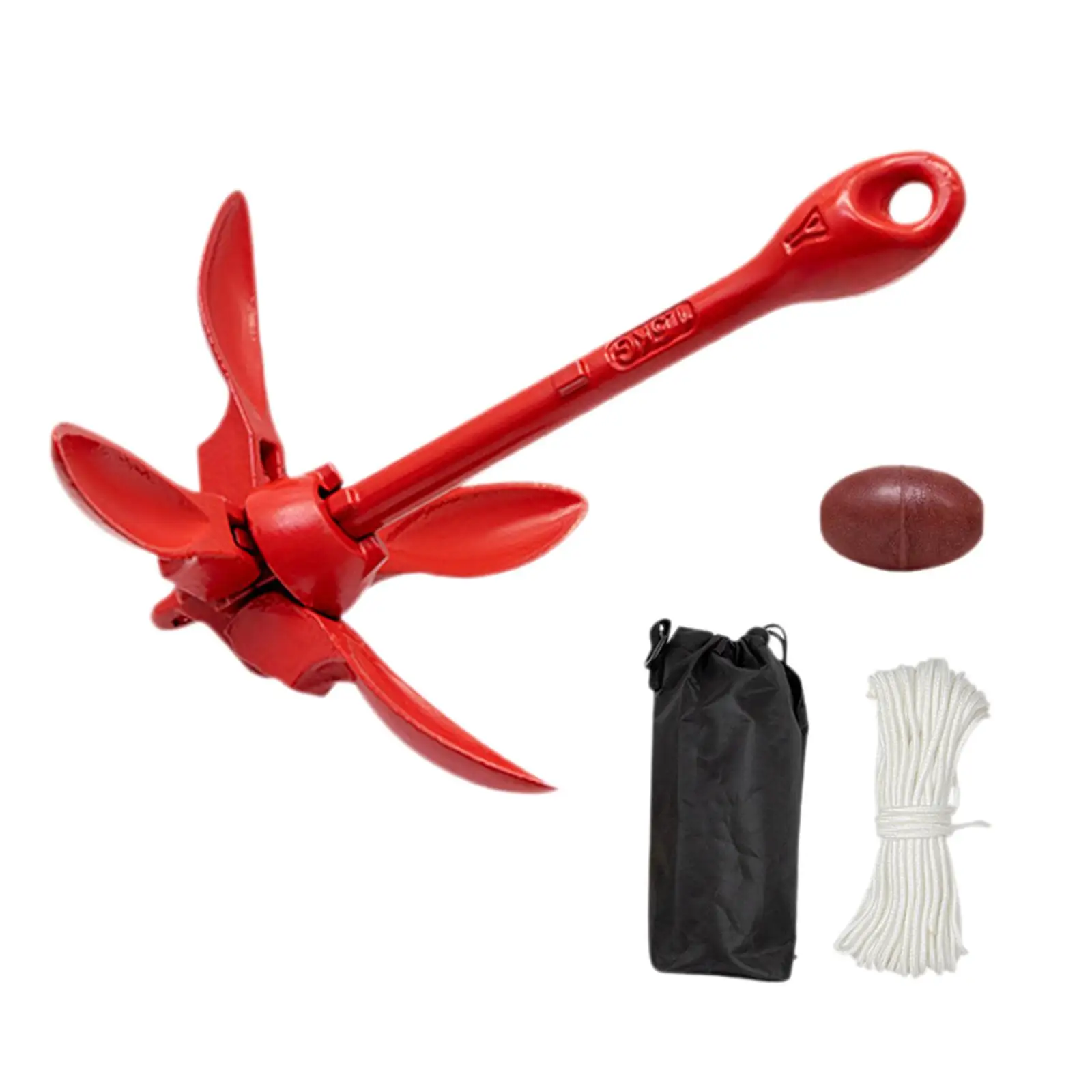 مرساة قارب العنب القابلة للطي مع حبل سحب بطول 65.6 قدم حقيبة حمل 1.5 كجم مرساة بحرية لزورق التزلج على الجليد زورق صيد السمك