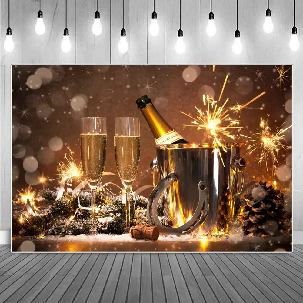 Wine Beers Cheers Celebration Photography Backgrounds Golden Glitter Spkles Drinkings Cups Party Backdrops Photographic Portrait