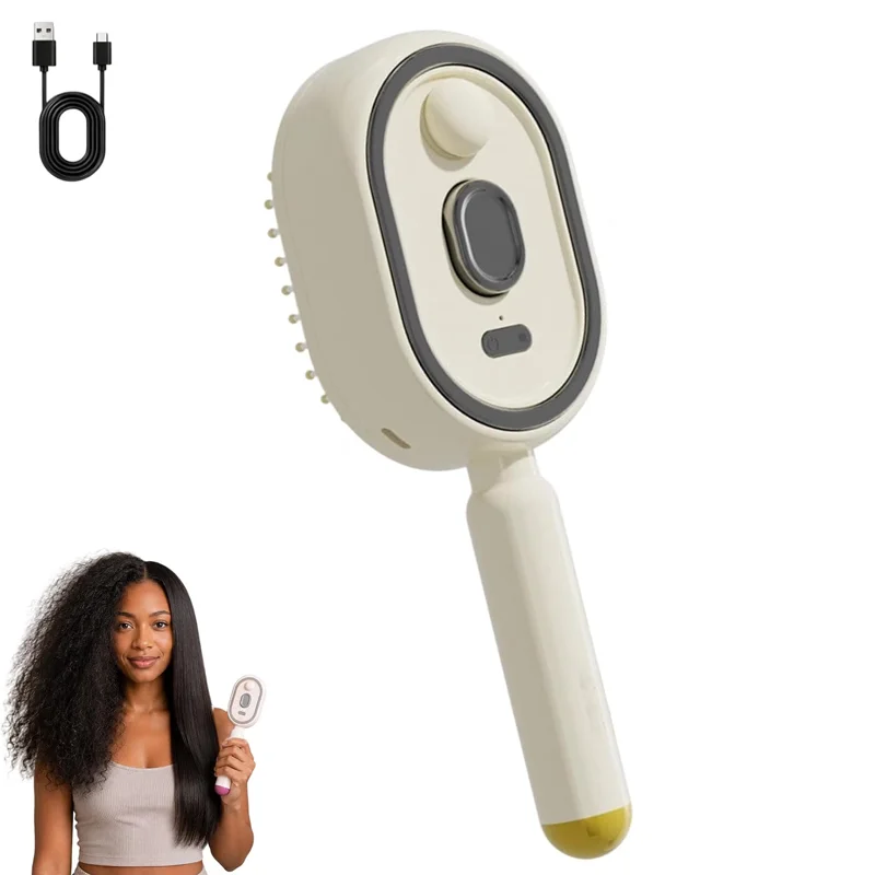 Hair Straightener Brush Scalp Massager with Nano Mist Self Cleaning Electric Hair Detangler Rechargeable Portable Hair Care