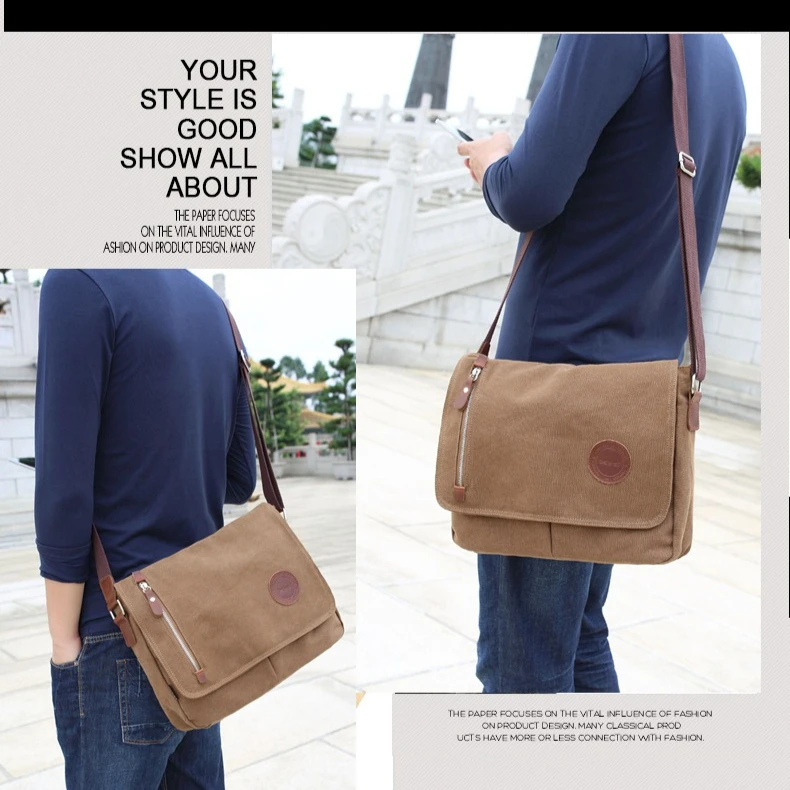 

Canvas wear-resistant men's single-shoulder large-capacity computer storage messenger bag, flip cover travel crossbody bag