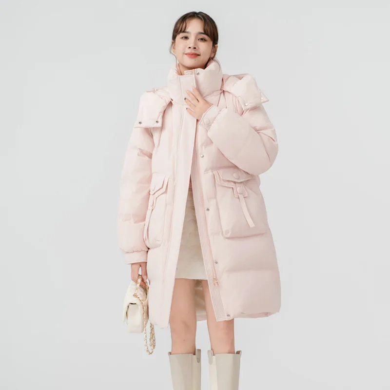 

Женские толстые теплые длинные пуховые пальто, мода White Duck, свободная повседневная одежда на шнурке, тонкая женская верхняя одежда, зима
