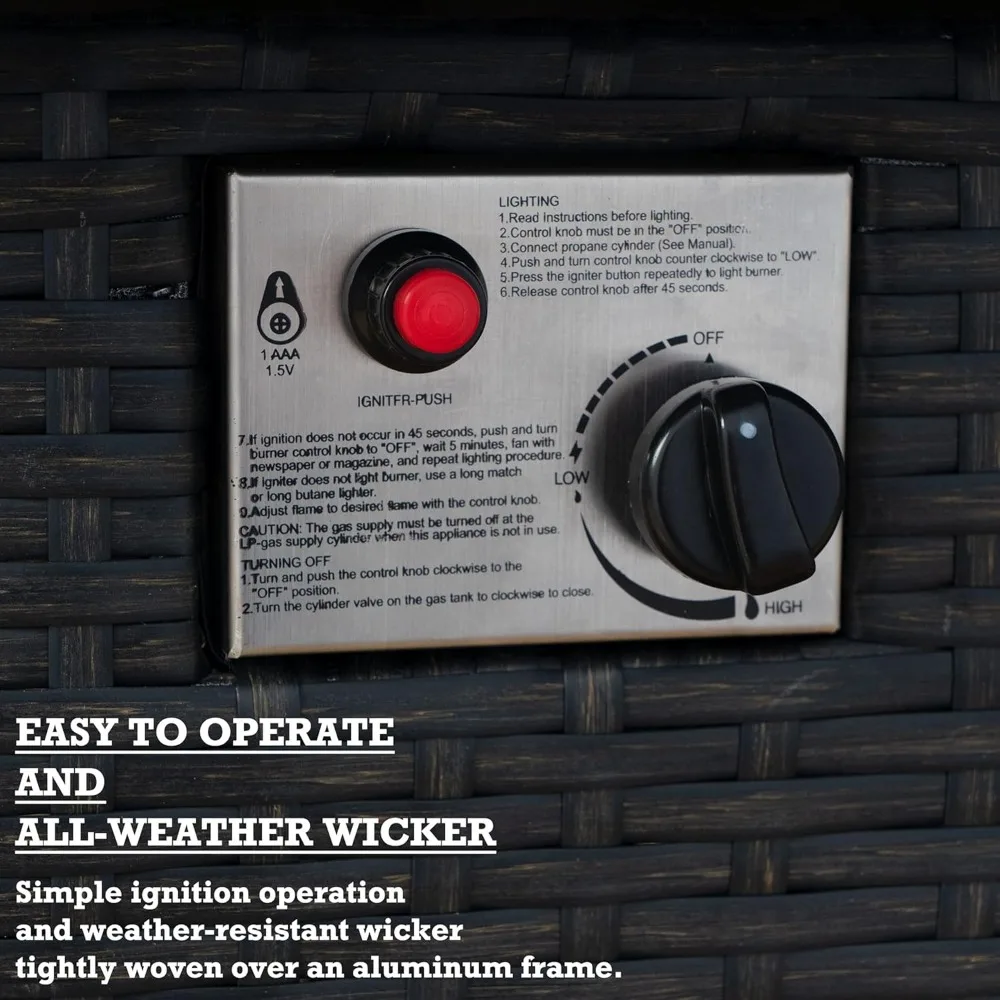 Propane Gas Fire Pit Table with Aluminum Tabletop and Glass Wind Guard, Clear Glass Rocks, and Slide Out Tank Holder, Fire Table