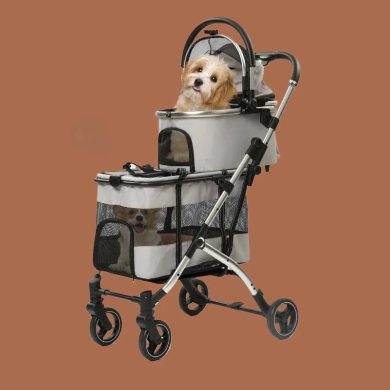 

Large Capacity Double Layer Pet Stroller Upper Lower Compartments for Multiple Dogs Foldable Portable Dog for Outdoor Walking
