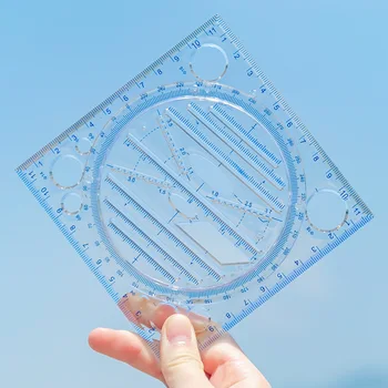 1PCS เครื่องเขียนนักเรียนไม้บรรทัดอเนกประสงค์สอบรูปทรงเรขาคณิตไม้บรรทัดการออกแบบการวาดภาพสร้างสรรค์หมุนได้