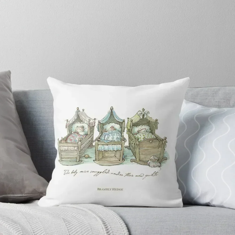 The Brambly Hedge baby mice snuggle in their cots Throw Pillow pillow cover luxury christmas pillow case