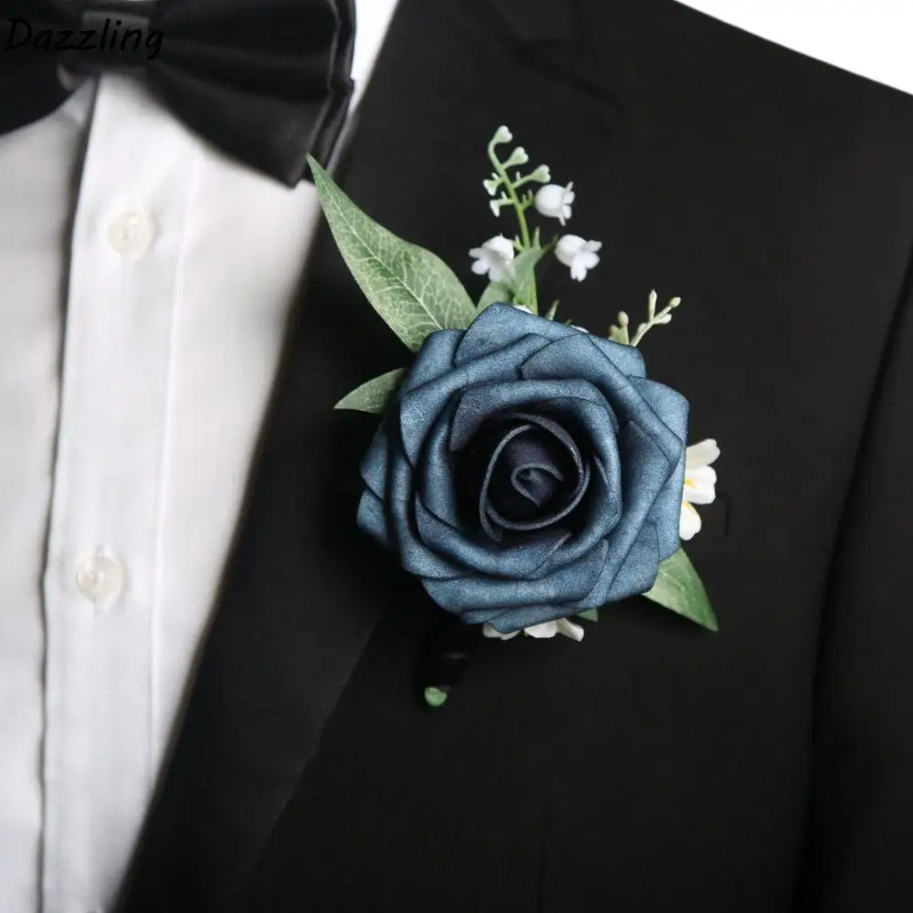 Simple Groom Rose Boutonniere Delicate Fashion Wedding Suit Corsage Artificial Flower Buttonhole Wedding Accessories Western