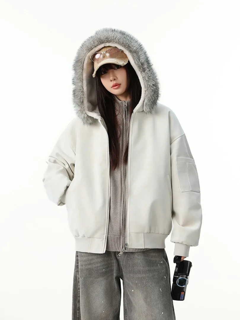 

Detachable Fur Collar Hooded Cotton Jaet Men Winter Thiened Floing Sit Mountain Eagle Cotton Clothes Couple Leather Fur...