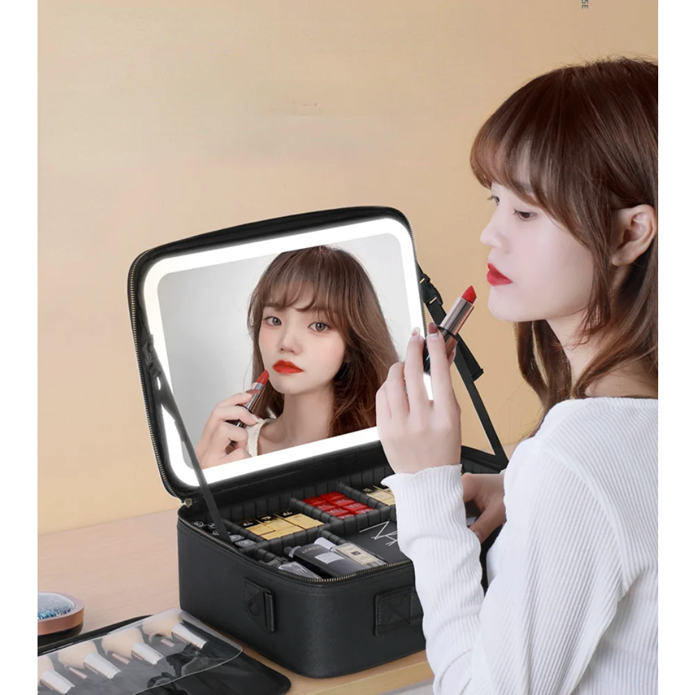 

Smart LED Cosmetic Case with Mirror Cosmetic Bag Large Capacity Fashion Portable Makeup Storage Bag Travel Makeup Bags for Women