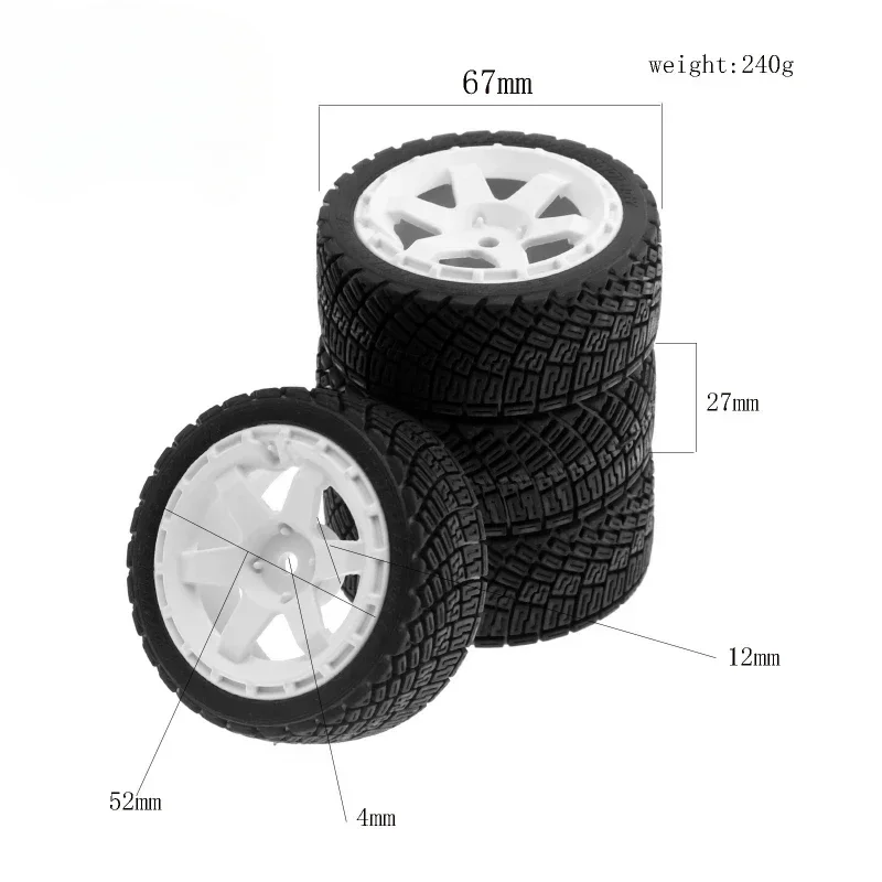 1/10 RC Rally Racing Wheels Tires On Road Car Rubber Tyres 12mm Hex for HPI KYOSHO Tamiya XV02 XV01 TA06 TT01 TT02 PTG2