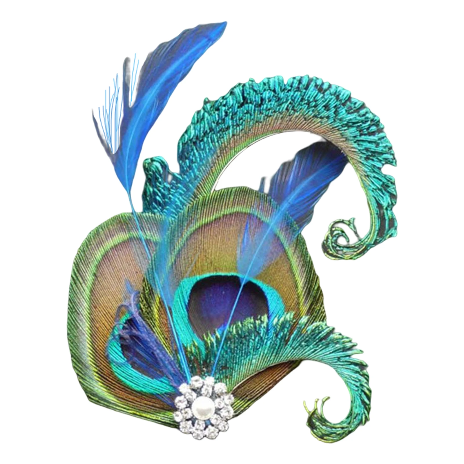 Vintage Peacock Feather Crystal Flower Hair Clip Headpiece 
