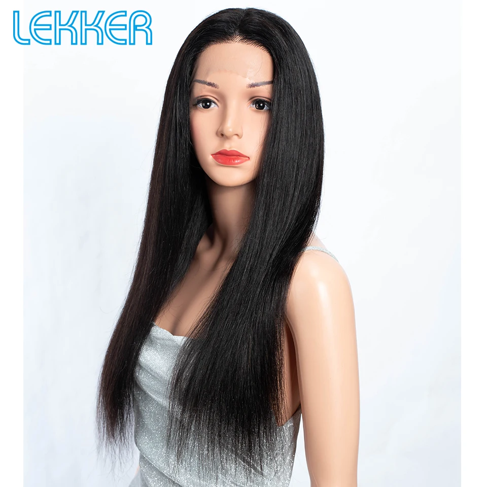 Lekker Natural Dark Bone Straight 13x1 T Part Lace Front 100% Human Hair Wig For Women Brazilian Remy Hair 32" Long Lace Wigs image 3