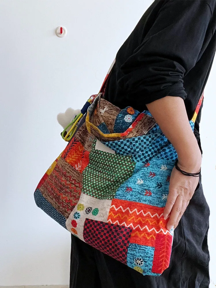 

Новинка 2025, сумка-тоут n Sle в стиле пэчворк, большая вместительная многофункциональная женская сумка через плечо, этническая тенденция