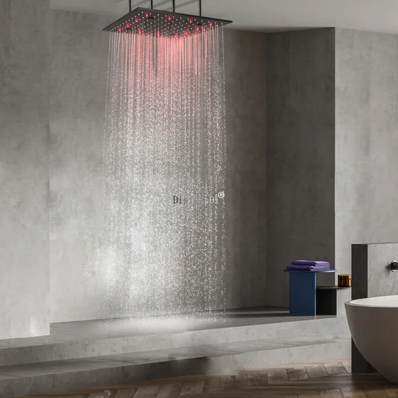 Cabezal de ducha LED de acero inoxidable 304 de 16 pulgadas, color negro mate, niebla de lluvia para baño, cabezal de ducha que cambia de Color LED