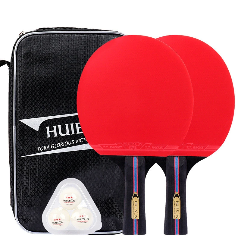 

Huieson 2 Pcs Nano Carbon 7.6 Table Tennis Racket Set S600, Classic Black & Red Carbon Paddles+3pcs 3 Star Ping Pong Balls