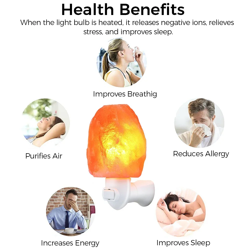 Himalayan Warm white Salt Lamp Natural Crystal Hand Carved Night Light Home Decor Air Purifying with Plug Release negative ions