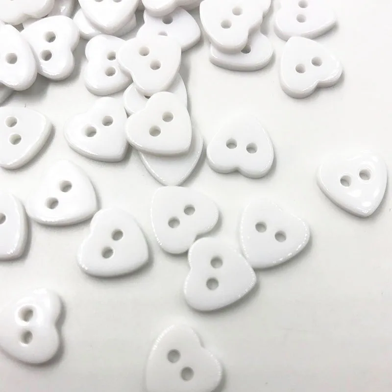 50pcs 12mm Cute Heart Plastic Button Sewing Accessories Lots White Color PT43