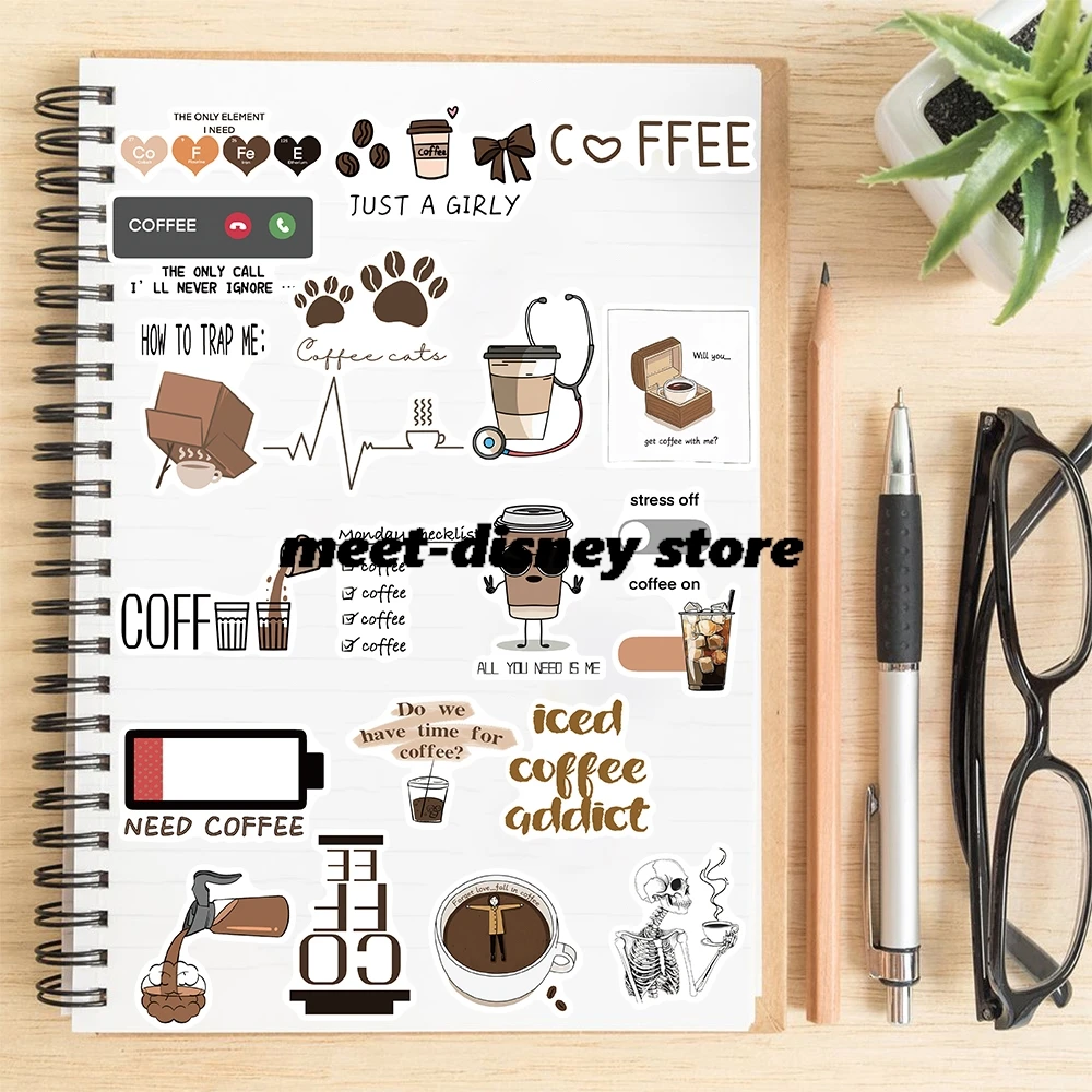55PCS Stickers Coffee Addict Print Beautiful Home Decoration Creative Bicycle Laptop Luggage Skateboard Community Dormitory