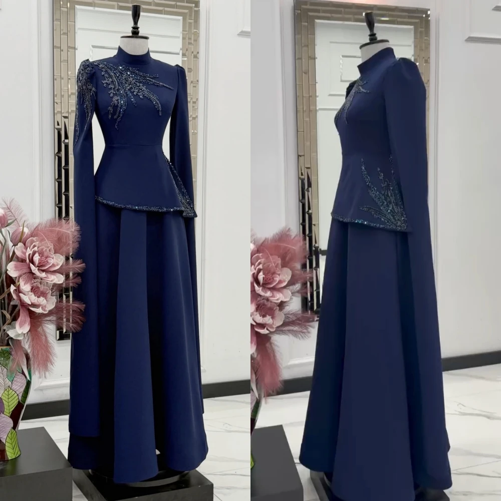 Customized Classic Luxury Evening Dress Bespoke Occasion High Collar A-line Long Dresses Glitter Formal Elegant Party Wedding