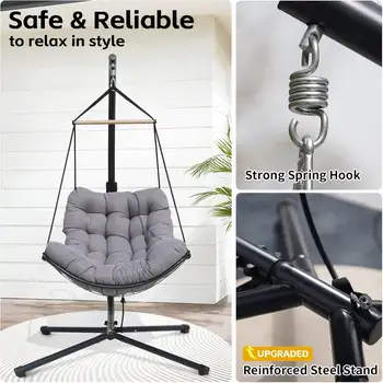 Silla colgante tipo huevo con soporte para exteriores, columpio interior, hamaca con cojín grueso extraíble y lavable, 350 libras, resistente 8 best sales Columpio de interior - №8
