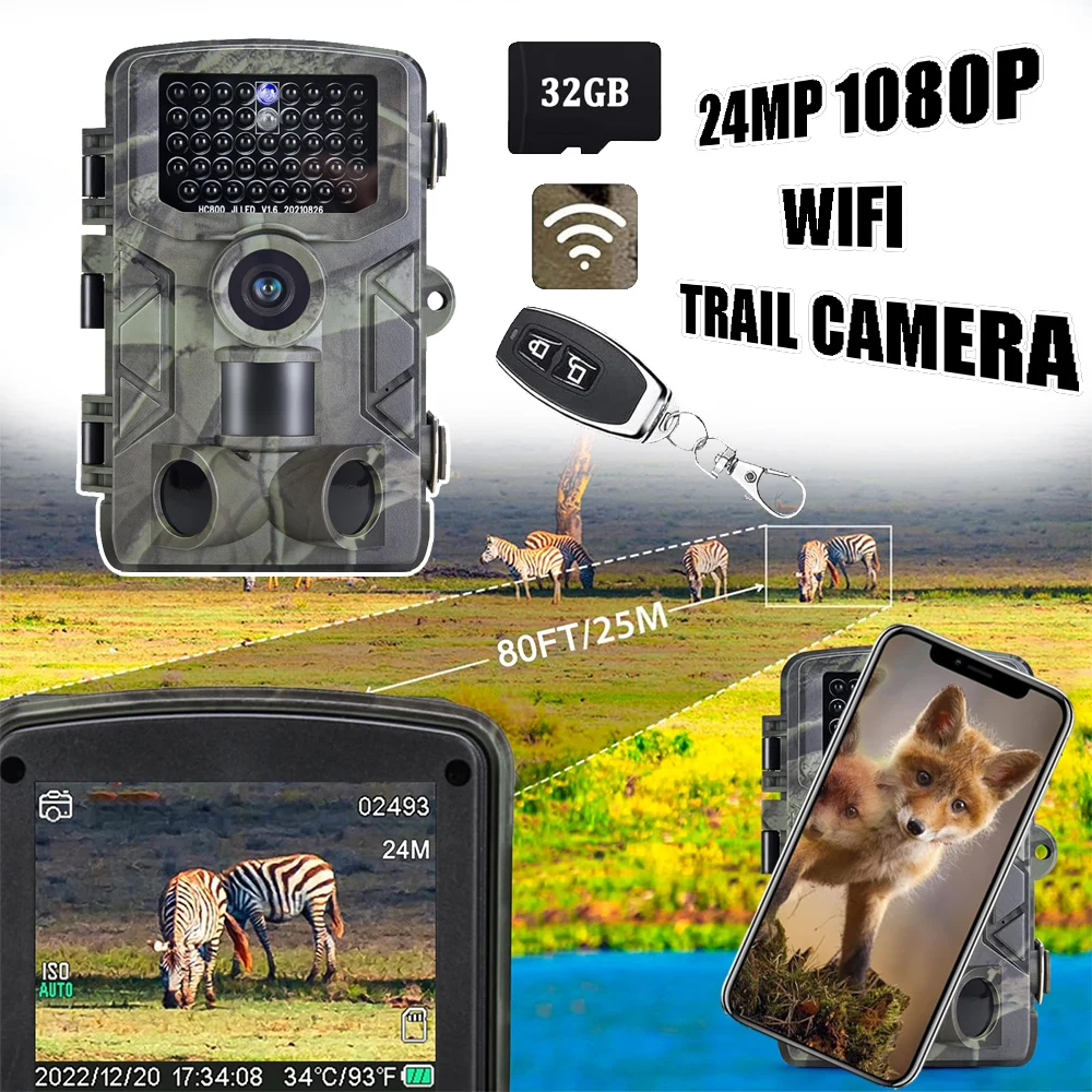 

24MP 1080P WiFi Trail Camera with Night Vision Motion Activated Game Camera for Backyard Security Wildlife Monitoring Hunting