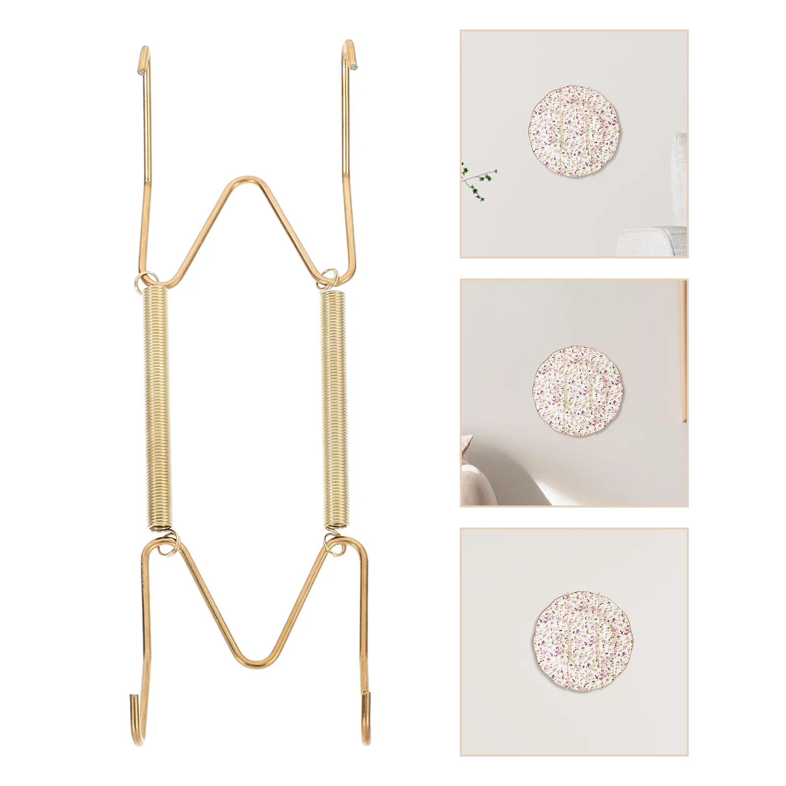 4pcs Spring Wall Plate Hangers Metal Hanger with Golden Coating Decorative Dish Holder with Hooks 6 Inches