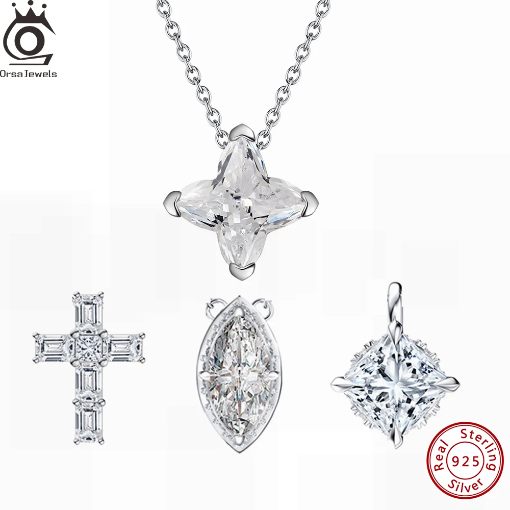 

ORSA JEWELS Shiny 925 Sterling Silver Clear Zirconia Pendant Necklace Rhodium Plated Crystal 8A Premium CZ Choker Chain LZN01