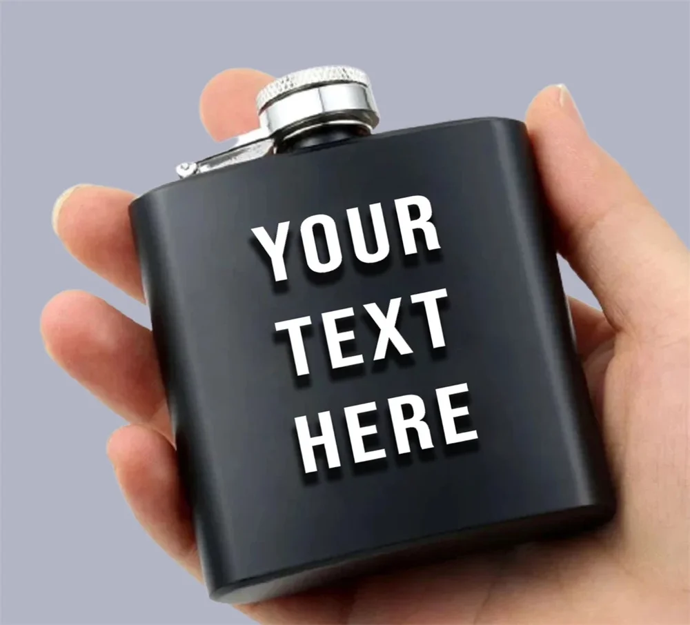 Personalized Black Flask with Your Custom Text - Add Your Image Photograph Text or Design - Graphic Mug