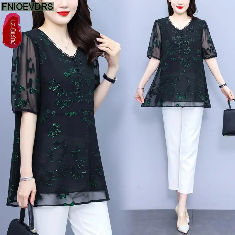 L-3XL Loose Clothes 2024 Women European Fashion Elegant Black Shirt Printing Casual Tunic Belly Peplum Tops And Blouses