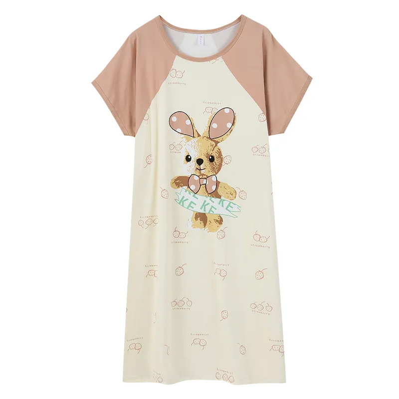 Summer New Nightgown Pajamas Homewear Loose Large Size Sweet Cute Cartoon Short-Sleeved Girls Loose Short-Sleeved Nightgowns