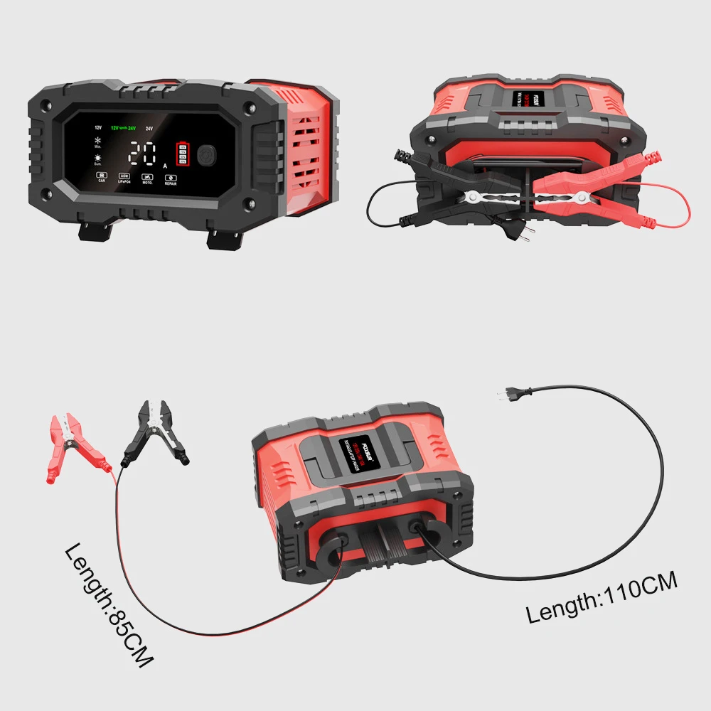 EAFC 12V/24V caricabatteria completamente automatico 20A/10A caricabatteria per auto intelligente riparazione a impulsi per Agm Gel Wet Lead Acid Charging