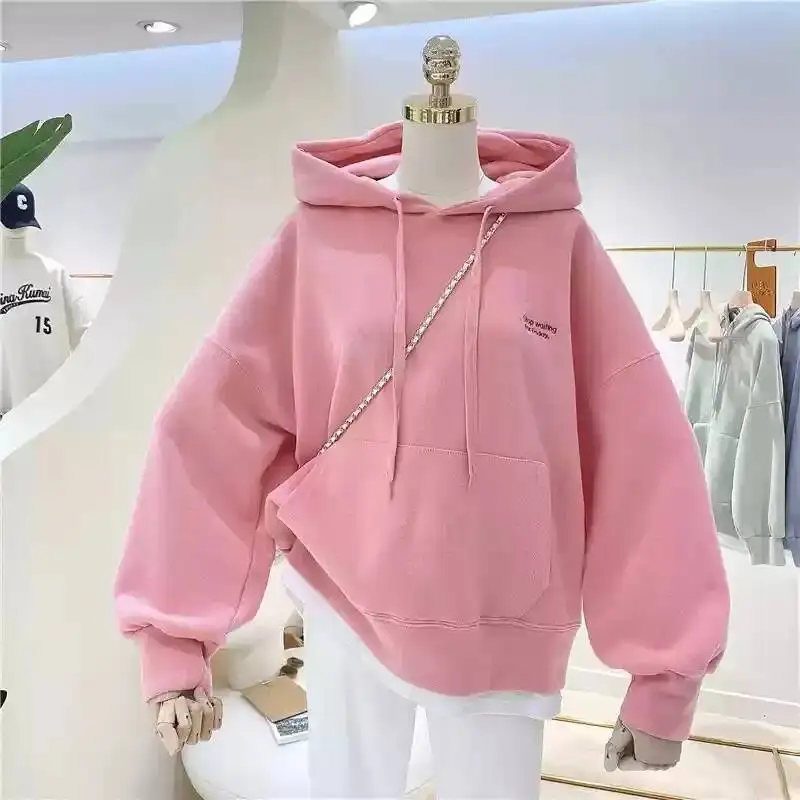 Moletom sólido feminino hoodies com zíper moletom velo manga longa pulôver casual solto ajuste leve estiramento 2025 bolsos