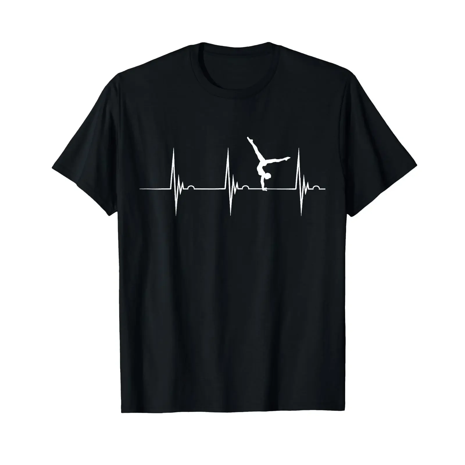 T Shirt with Handstand Acrobats Heartbeat ECG Puls vintage Washed Comfortable Casual Slightly homme designer clothes Breathable