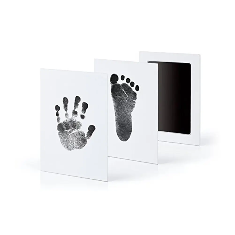 

Baby Handprint and Footprint Kit Boys and Girls Wooden Photo Frame with Stamp Ink Pad Baby Shower Decor Gifts (White)