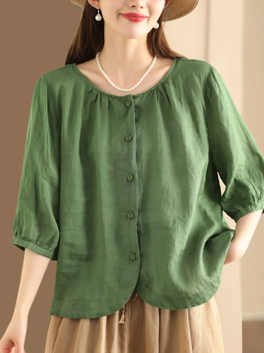 

Women's round Ne Double Weave Flax irt Heavy Industry Outerwear Single Button Artistic Open Cardigan Top Coat