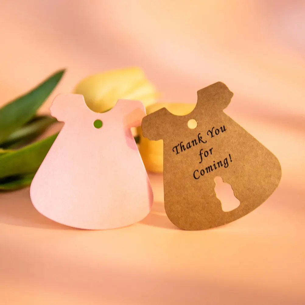 50Sets Kraft Paper Label Tags Clothes Style Pre Punch Holes Kraft Paper Gift Tags for Baby Shower Gender Reveal Decor