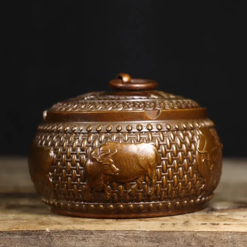 Antique Bull Statue Ashtray with Cover Decoration Accessories for Home Living Room Car Tea Table Desk Statues for Decoration