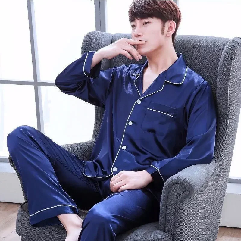 Pajamas For Men Home Clothes Silk Satin Sleepwear Long sleeve Pajama Sets Winter Sleep Tops Pants Large Size Lounge Night Wear