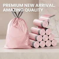 Pink Drawstring Trash Bags, Thickened Leakproof Tear Resistant Easy Tie Odor Resistant for Kitchen Bathroom Office Daily Home Use Households Busy Families Small Trash Can Liners Household Cleaning Garbage Bags 2