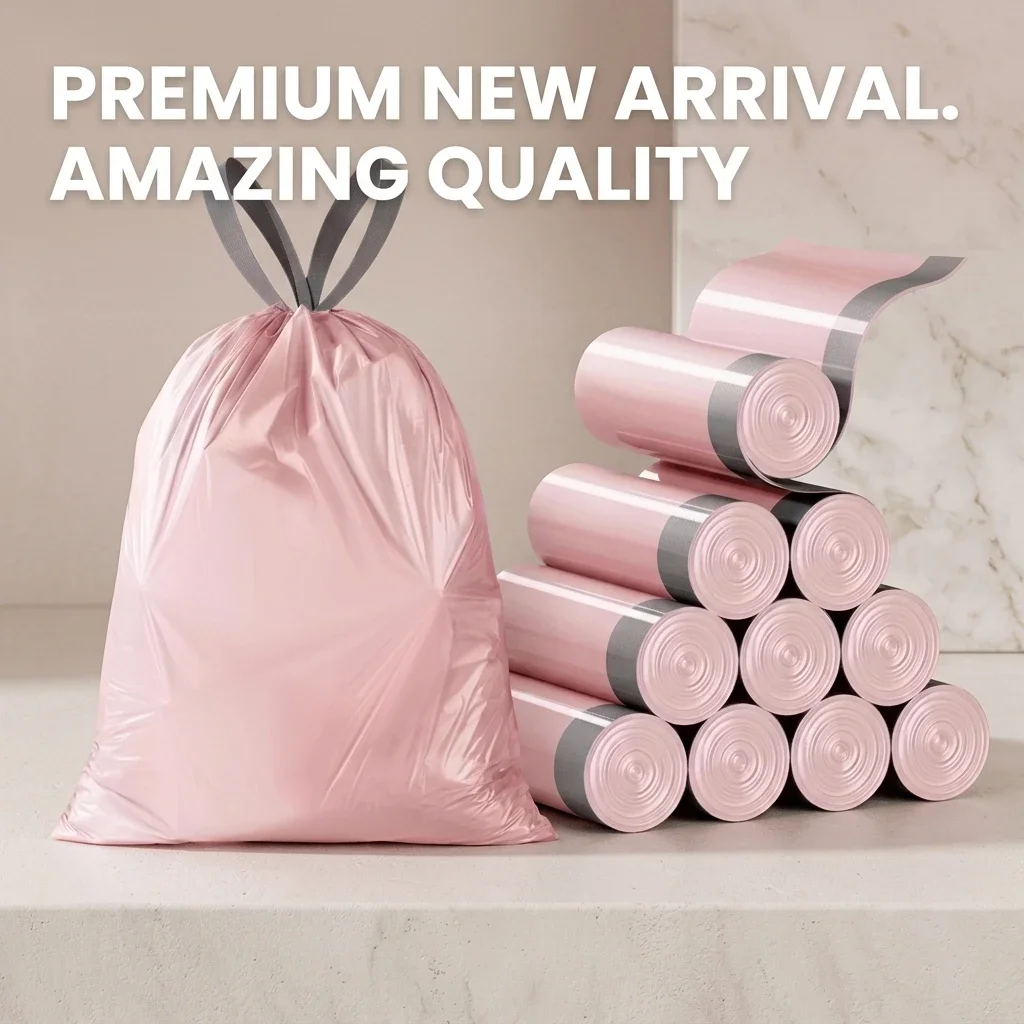 Pink Drawstring Trash Bags, Thickened Leakproof Tear Resistant Easy Tie Odor Resistant for Kitchen Bathroom Office Daily Home Use Households Busy Families Small Trash Can Liners Household Cleaning Garbage Bags