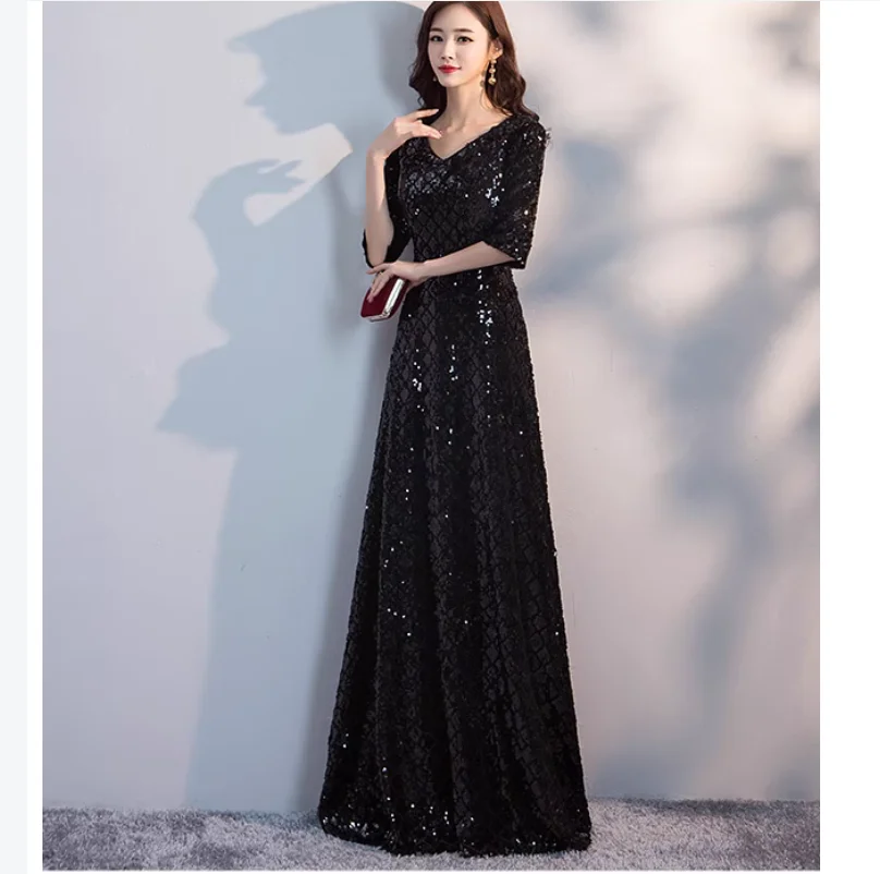 

Women's Annual Meeting Walk Show Art Examination Chorus Black Long Sequin Dress